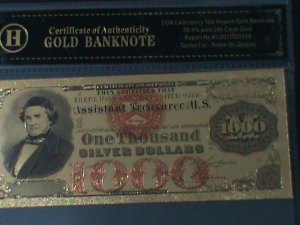 ​UNITED STATES- 24 KARAT GOLD REPLICA $1000 SILVER DOLLARS-VF WITH CERTIFICATE