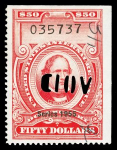 Scott R689 1955 $50.00 Dated Red Documentary Revenue Used VF