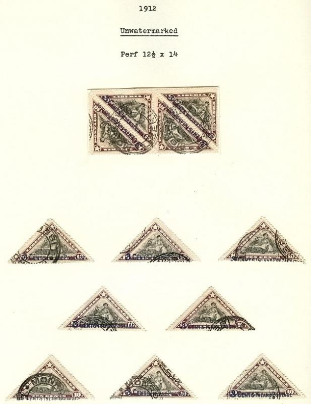 LIBERIA - Balance of Collector's study of the 1910-12 surcharged triangle issues