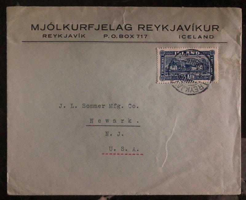 1926 Reykjavik Iceland Commercial Cover To Newark OH USA SC #35a