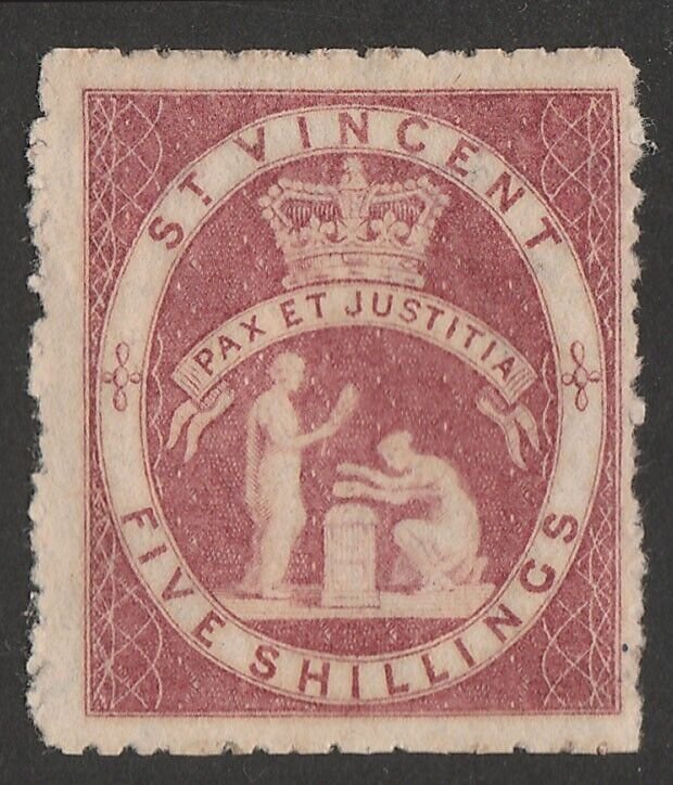 ST. VINCENT 1880 Arms 5/-, wmk small star. RARE with CERTIFICATE