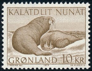 Greenland 1973 10k. Brown Walruses SG72 MNH