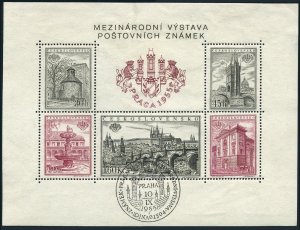 Czechoslovakia 719 sheet,CTO.Michel 934-938 Bl.16A. PRAGUE-1955.Views of Prague.