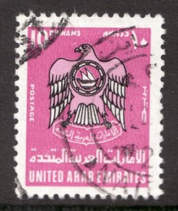 1977 United Arab Emirates Sc #104 10 Dirhams - Falcon Coat of Arms - Used Cv$25