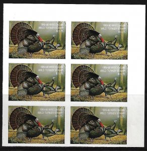 US 1989 TURKEY HUNTING STAMPS WISCONSIN IMPERF BLOCK OF SIX FACE VALUED $82.50