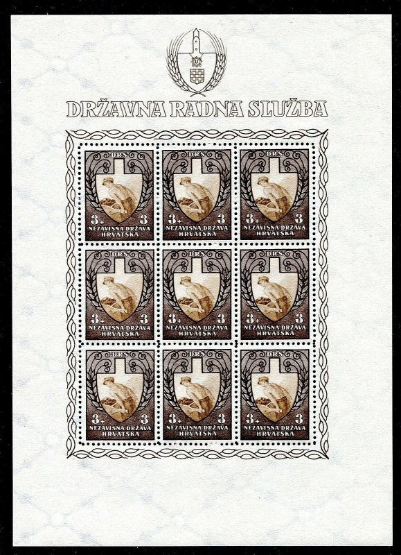 NDH CROATIA GERMAN PUPPET STATE B25-B27 LABOUR SERVICE PERFECT MNH SET OF SHEETS