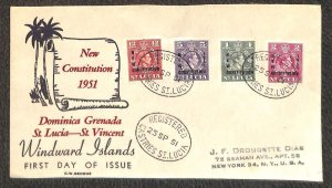 ST. LUCIA 153-155 STAMPS WINWARD ISLANDS REGISTERED FDC FIRST DAY COVER 1951