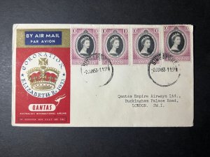 1953 Malaya Airmail Coronation Cover Singapore to London England Qantas Airways