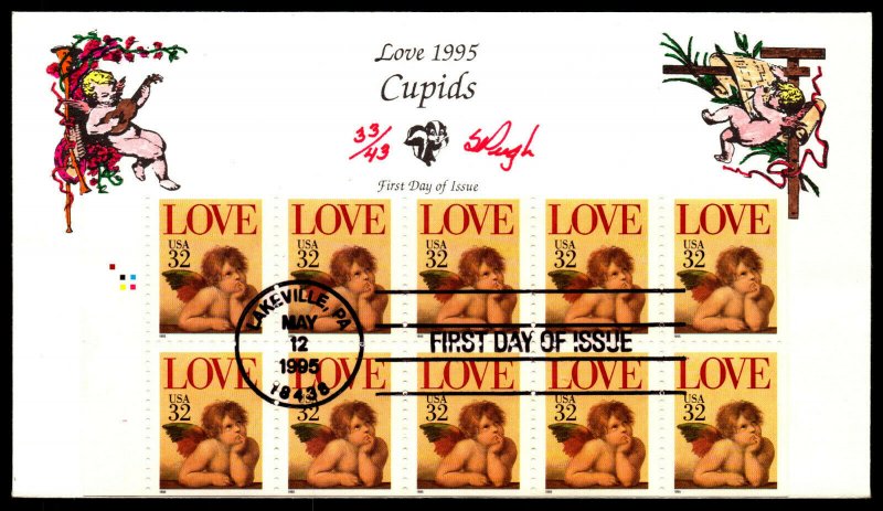 Scott 2959a 29 Cents Love Pugh Hand Painted FDC Booklet Pane 33 Of 43