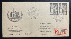 1955 Helsinki Finland First Day Cover FDC To Prague Czechoslovakia Sc#326