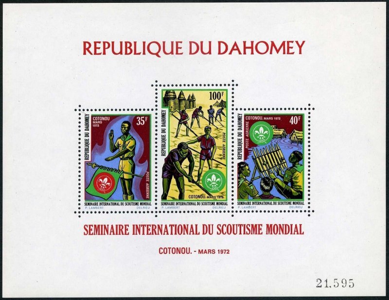 Dahomey C154-C156,C156a,MNH.Michel 472-474,Bl.18. Scouting 1972.Flag,Games.