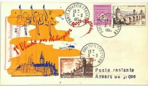 FRANCE Paris Helicopter Flight Cover BELGIUM Antwerp 1957{samwells-covers} CG214