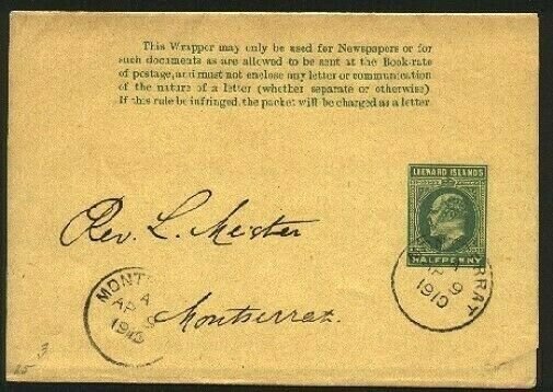 MONTSERRAT 1910 EVII ½d Leeward Is newspaper wrapper used locally..........94765