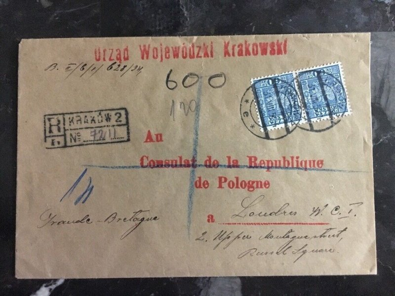 1934 Consul Of  Poland From Krakow Cover Registered to London England