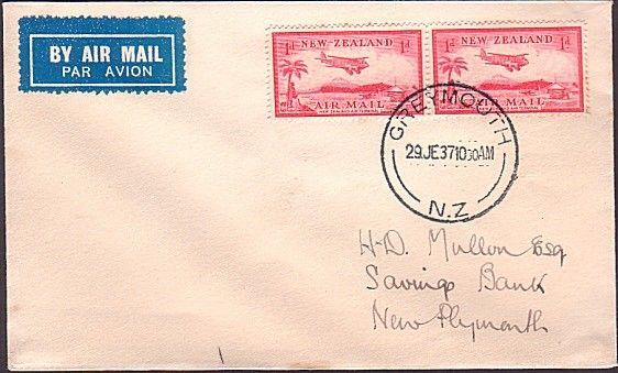 NEW ZEALAND 1937 First flight cover Greymouth to New Plymouth..............34888