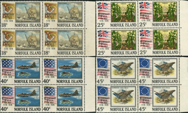 Norfolk Island 1976 SG172-175 American Revolution set blocks FU