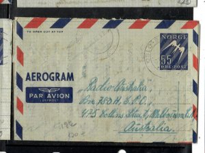 NETHERLANDS COVER (P0212B)  1954  55 O    AEROGRAM  TO AUSTRALIA 