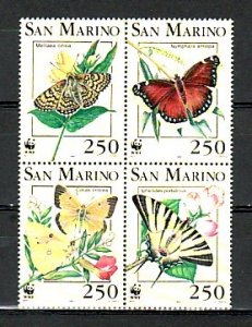 San Marino, Scott cat. 1281-1284. Butterflies-World Wildlife Fund issue.