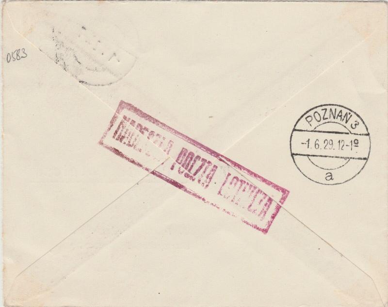 POLOGNE / POLAND 1929 (June 1) SCARCE 1st Air Mail Flight Cover KATOWICE-POZNAN