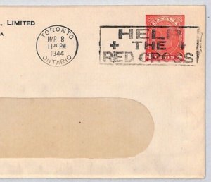 CANADA Cover *HELP THE RED CROSS* Machine SLOGAN WW2 1944 Ontario Toronto RC64