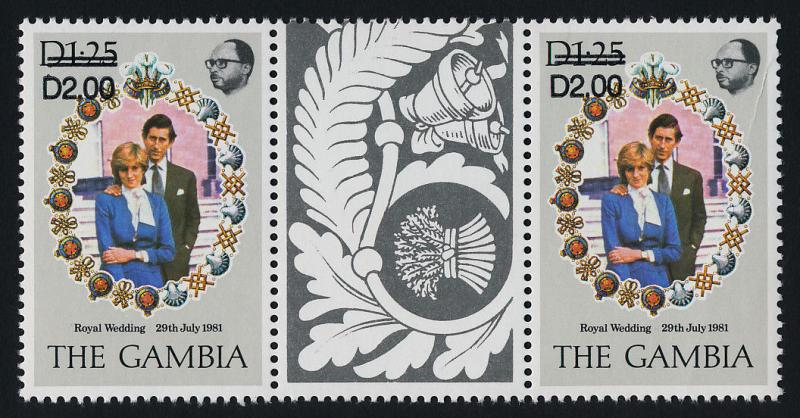 Gambia 497c gutter pair MNH Prince Charles, Princess Diana Wedding (cr)