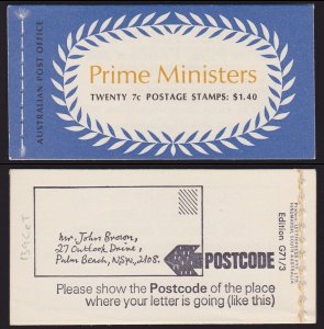 Australia 1972 Prime Ministers 7c Booklet wax interleaves MNH ** Retail $100