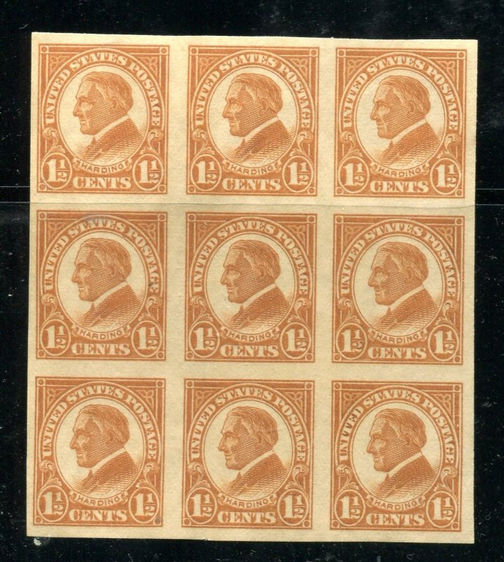 #576 1 1/2 cent Harding block of 9, Unused NG ⭐⭐⭐⭐⭐⭐