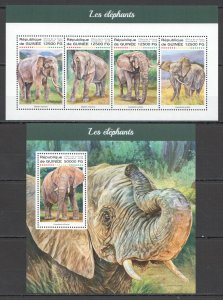 HM0031 2018 GUINEA ELEPHANTS WILD ANIMALS FAUNA #12935-8+BL2883 MNH