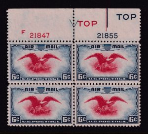 1938 Airmail 6c bi-color Sc C23 Eagle & Shield MNH plate block Type 2 (HL