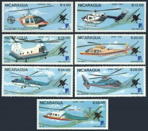 Nicaragua 1711-1717, 1718, MNH. Michel 2879-2875, Bl.180. Helicopters 1988.