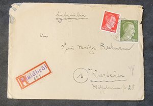 WW2 WWII Nazi Germany Third Reich Registered cover Adolf Hitler stamps 1944