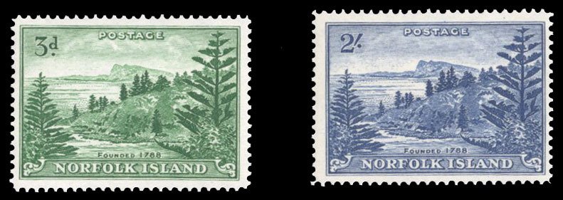 Norfolk Island #23-24 Cat$25.50, 1959 3p and 2sh, never hinged