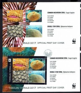 Tokelau: 2017,  Endangered Species, Corals,  2 First Day covers, set + M/Sheet