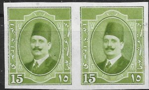 EGYPT 1923 15m GREEN PAIR HARRISON COLOUR TRIAL/PROOF MNH - TONE SPOTS ON BACK