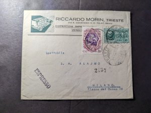 1942 Express Italy Cover Trieste to Milan Riccardo Morin S A Alajmo