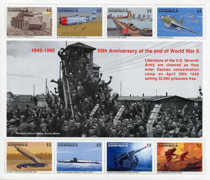 Dominica 1995 MNH WWII WW2 VE Day End World War II 8v M/S Tanks Aviation Stamps