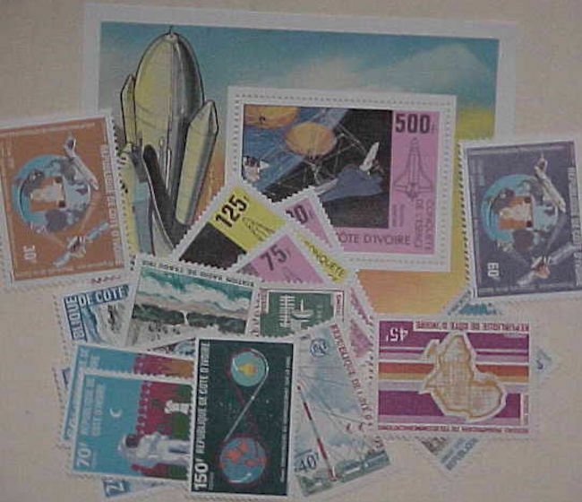 IVORY COAST SPACE  1  SHEETLET & 17 DIFF. STAMPS  cat.$22.00 MINT NH