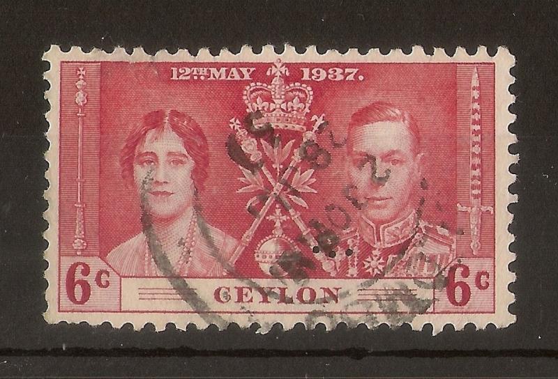 Ceylon 1937 6c Coronation Perfin