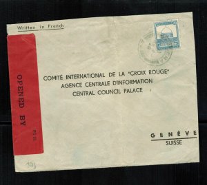 1940 Hadera Palestine cover to Red Cross Geneva Switzerland Dual Censored