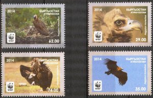 Kyrgyzstan 2014 WWF Birds Black Vulture set of 4 MNH