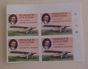 IVORY COAST  UNLISTED IMPERF CHARLES LINBERGH 1977 #437 MINT NH BLOCK