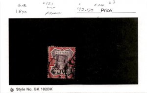 Great Britain, Postage Stamp, #121 Perfins Used, 1890 Queen Victoria (AD)