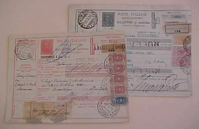 ITALY  2 DIFF. PO RECEIPTS 1935 TO USA