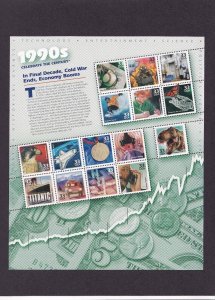 Scott #3191 33¢ 1990s Celebrate the Century Sheet of 15 Stamps - MNH