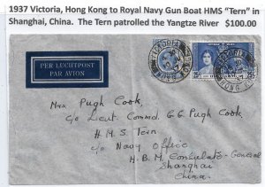 1937 Victoria, Hong Kong to British Royal Navy Gun Boat HMS Tern ... (N8099)