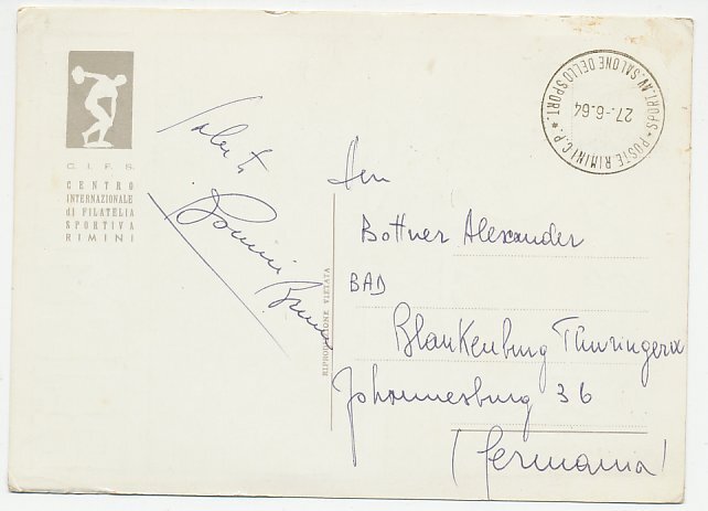 Maximum card / Postmark Italy 1964 Sports Rimini