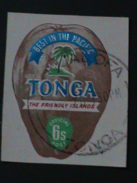 ​TONGA-1970-SC#253-LOVELY COCONUT SHAPE CUT STAMP-CTO VF -HARD TO FIND