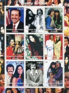 Congo 2002 SONNY & CHER American Rock Duo Sheet Perforated Mint (NH)