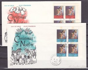 Canada, Scott cat. 502-503. Christmas issue. Blocks of 4. First day cover. ^