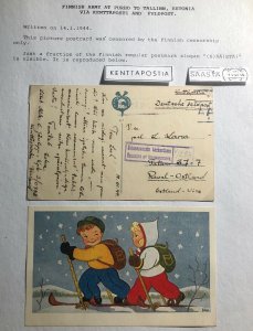 1944 Finnish Army At Purho Censored Feldpost Postcard Cover To Tallinn Estonia